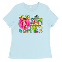 Baby Blue Hello Summer Donut Girl Ladies Tee - CowCowDesign