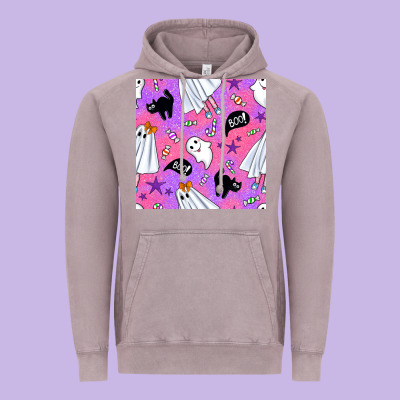 Cute Ghost Halloween Seamless Pattern Vintage Hoodie Designed By Bundleandbundleshop