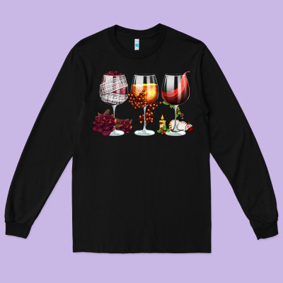 Hallothanksmas Halloween Thanksgiving  Christmas Wine Long Sleeve Tee Designed By Fadigitalartstudio