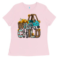 Bubblegum Pink wild child kids car Ladies Tee - OliviaCreatesArt