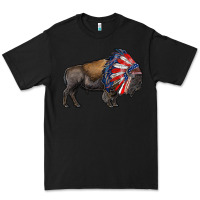 Black american bison with indian headdress Premium Tee - RanaPortraitStore