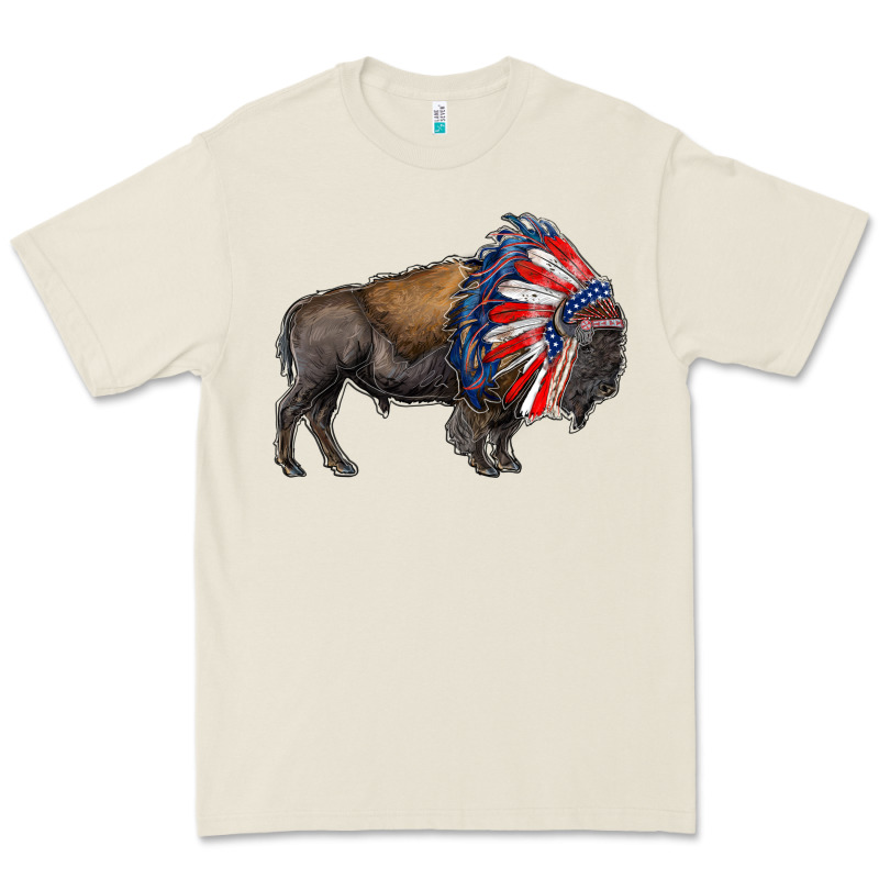 American Bison With Indian Headdress Premium Tee by RanaPortraitStore | Teevron