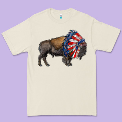 American Bison With Indian Headdress Premium Tee Designed By Ranaportraitstore