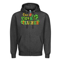 Charcoal Heather one lucky teacher Zipper Hoodie - AdoDesignShop