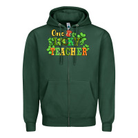 Sports Green one lucky teacher Zipper Hoodie - AdoDesignShop