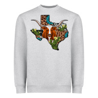 Heather Grey longhorn texas map Heavyweight Sweatshirt - AdoDesignShop