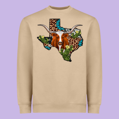Longhorn Texas Map Heavyweight Sweatshirt Designed By Adodesignshop