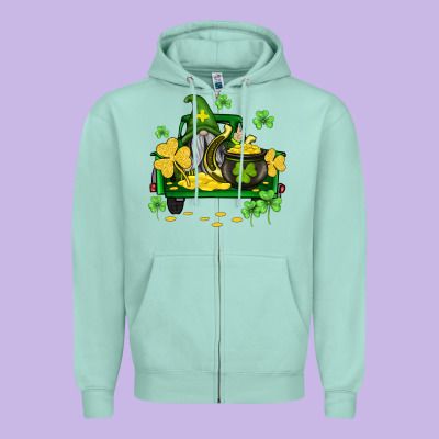 St Patricks Truck And Gnome Zipper Hoodie Designed By Adodesignshop