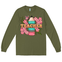 Army Green teacher floral pencil Long Sleeve Tee - BundleAndBundleShop