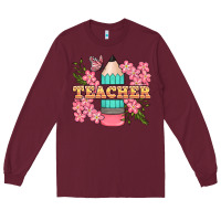 Burgundy teacher floral pencil Long Sleeve Tee - BundleAndBundleShop