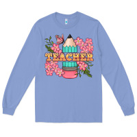 Colony Blue teacher floral pencil Long Sleeve Tee - BundleAndBundleShop