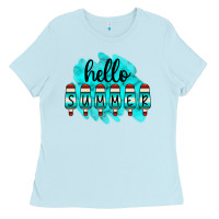 Baby Blue Hello Summer Serape Turquoise Ladies Tee - CowCowDesign