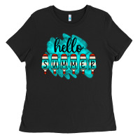 Black Hello Summer Serape Turquoise Ladies Tee - CowCowDesign