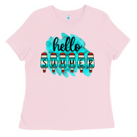Bubblegum Pink Hello Summer Serape Turquoise Ladies Tee - CowCowDesign