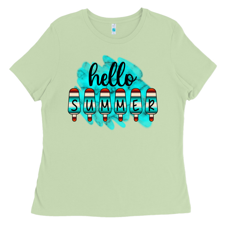 Hello Summer Serape Turquoise Ladies Tee by CowCowDesign | Teevron