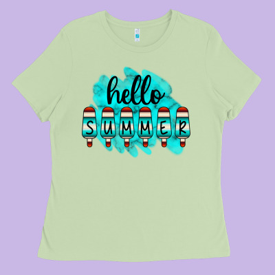 Hello Summer Serape Turquoise Ladies Tee Designed By Cowcowdesign