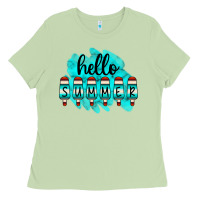 Matcha Hello Summer Serape Turquoise Ladies Tee - CowCowDesign