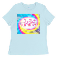 Baby Blue Hello Summer Tie Dye Tumbler Ladies Tee - CowCowDesign
