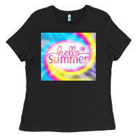 Black Hello Summer Tie Dye Tumbler Ladies Tee - CowCowDesign