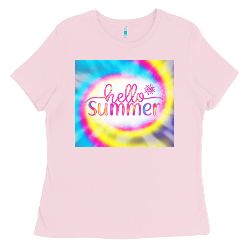 Hello Summer Tie Dye Tumbler Ladies Tee by CowCowDesign | Teevron