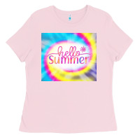 Bubblegum Pink Hello Summer Tie Dye Tumbler Ladies Tee - CowCowDesign