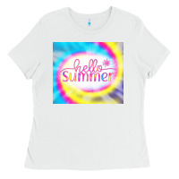 White Hello Summer Tie Dye Tumbler Ladies Tee - CowCowDesign