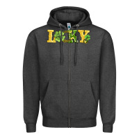 Charcoal Heather lucky horseshoe and four leaf clover Zipper Hoodie - AdoDesignShop