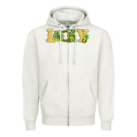 Oatmeal Heather lucky horseshoe and four leaf clover Zipper Hoodie - AdoDesignShop