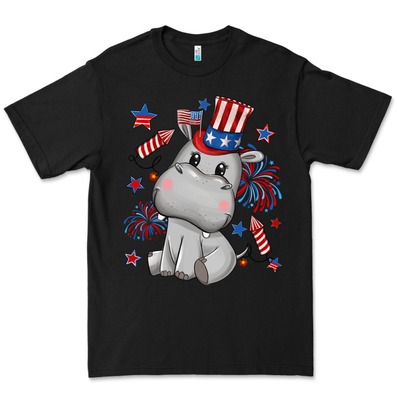 Fourth Of July Hippopotamus Premium Tee by CowGirlArtShop | Teevron