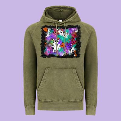 Halloween Ghost And Turquoise Glitter Background Vintage Hoodie Designed By Bundleandbundleshop