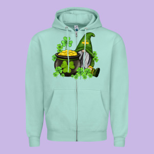St Patricks Gnome And Pot Of Gold Zipper Hoodie Designed By Adodesignshop