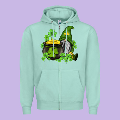 St Patricks Gnome And Pot Of Gold Zipper Hoodie Designed By Adodesignshop