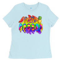 Baby Blue Hello Summer Tie Dye Ladies Tee - CowCowDesign