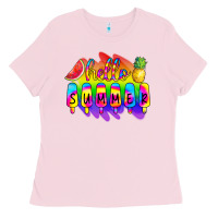 Bubblegum Pink Hello Summer Tie Dye Ladies Tee - CowCowDesign