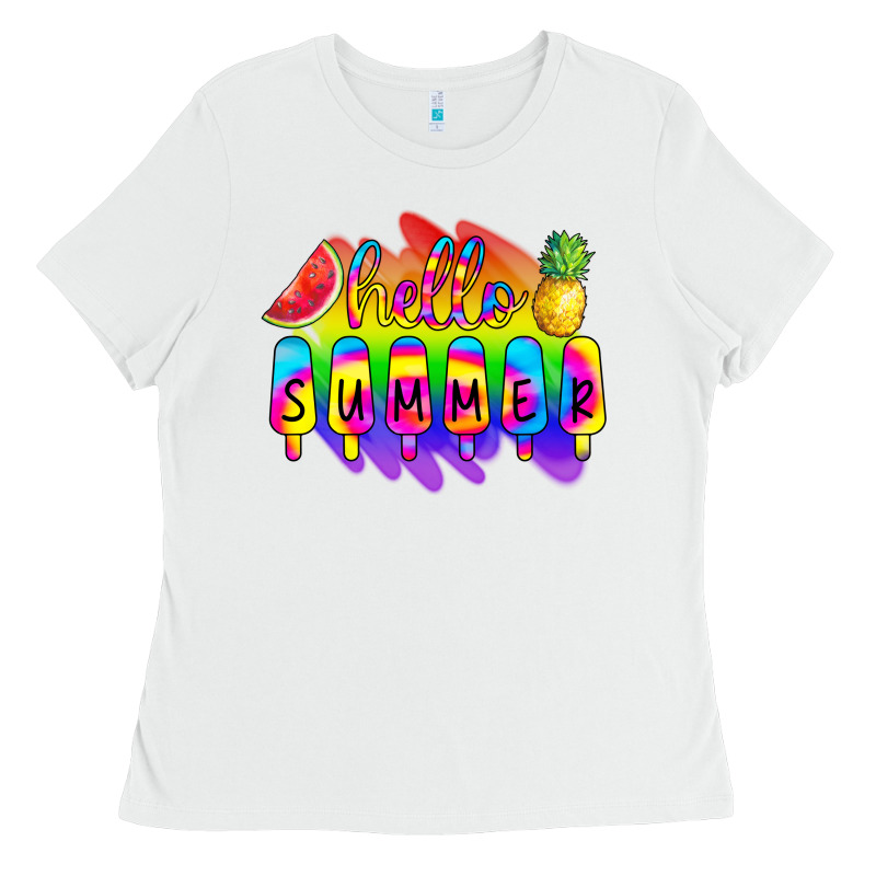 Hello Summer Tie Dye Ladies Tee by CowCowDesign | Teevron