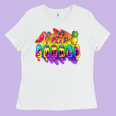 Hello Summer Tie Dye Ladies Tee Designed By Cowcowdesign