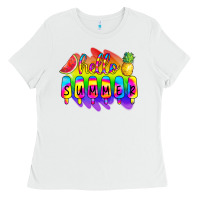 White Hello Summer Tie Dye Ladies Tee - CowCowDesign