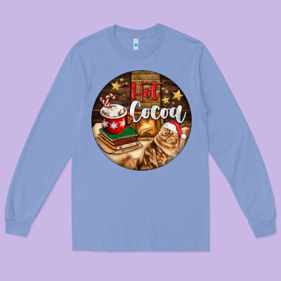 Hot Cocoa With Cat Long Sleeve Tee Designed By Fadigitalartstudio