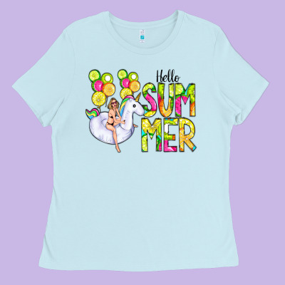 Hello Summer Unicorn Ladies Tee Designed By Cowcowdesign