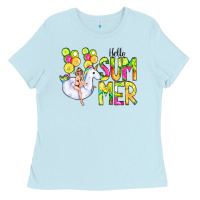 Baby Blue Hello Summer Unicorn Ladies Tee - CowCowDesign