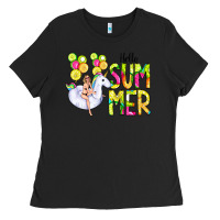 Black Hello Summer Unicorn Ladies Tee - CowCowDesign
