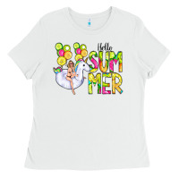 White Hello Summer Unicorn Ladies Tee - CowCowDesign