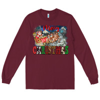 Burgundy Merry Christmas Santa Sleigh Long Sleeve Tee - FaDigitalArtStudio