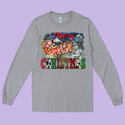 Merry Christmas Santa Sleigh Long Sleeve Tee Designed By Fadigitalartstudio