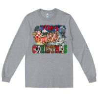 Heather Grey Merry Christmas Santa Sleigh Long Sleeve Tee - FaDigitalArtStudio