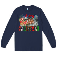 Navy Merry Christmas Santa Sleigh Long Sleeve Tee - FaDigitalArtStudio
