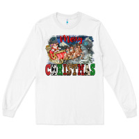 White Merry Christmas Santa Sleigh Long Sleeve Tee - FaDigitalArtStudio