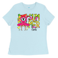 Baby Blue Summer Girls Flamingo Ladies Tee - CowCowDesign