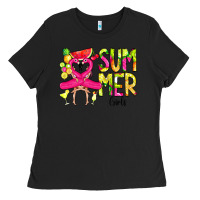 Black Summer Girls Flamingo Ladies Tee - CowCowDesign