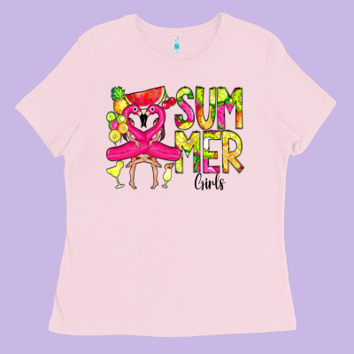 Summer Girls Flamingo Ladies Tee Designed By Cowcowdesign